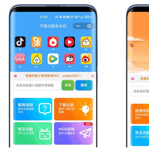 最新去水印小程序系统 前端+后端全套源码 多套模版 免授权